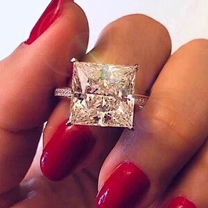 New Womens 925 Silver Princess Cut Square Diamond Ring